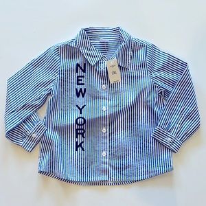 BabyGap 3t blue striped button up shirt with “New York”  front.